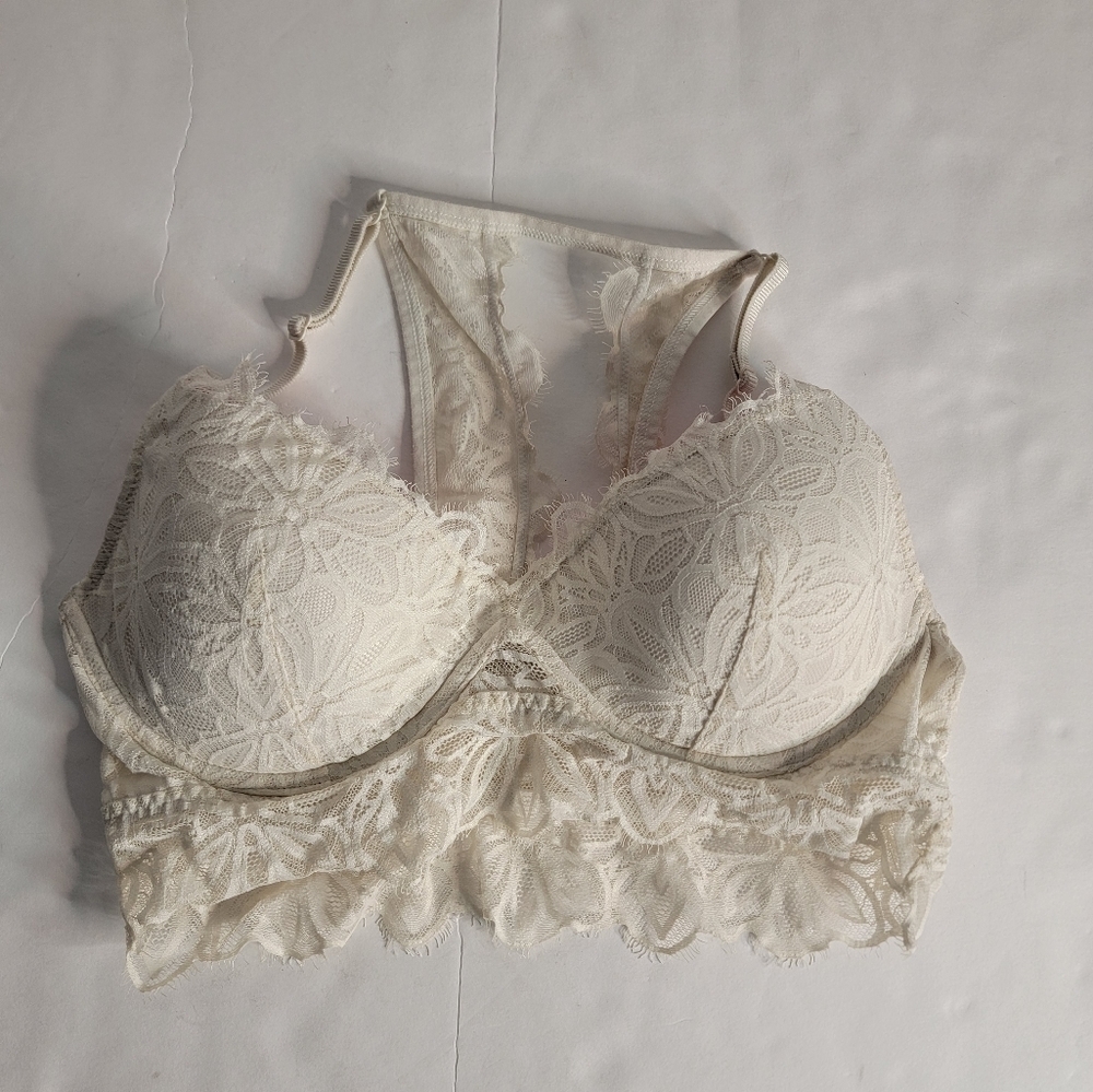 Victoria's Secret Pink Bralette Large Lightly Lined Racer Back Ivory